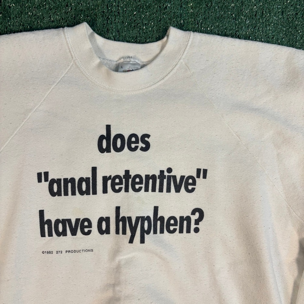 Fruit of the Loom Sweatshirt Mens L White Good Vintage 1992 Funny Graphic Raglan